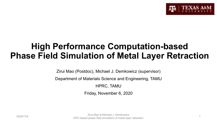 high performance computation based phase field simulation
