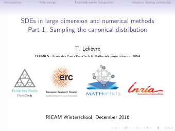 SDEs in large dimension and numerical methods  Part 1: Sampling the canonical distribution  T.