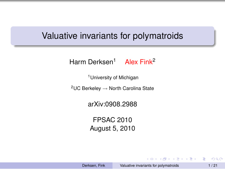 valuative invariants for polymatroids