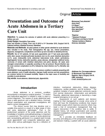 Presentation and Outcome of  Muhammad Tariq Abdullah*  Asma Hanif*  Acute Abdomen in a Tertiary  S