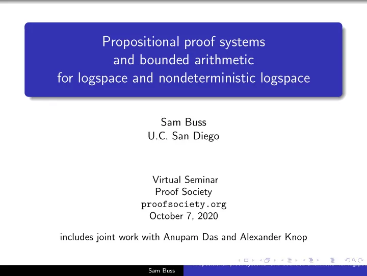 propositional proof systems and bounded arithmetic for