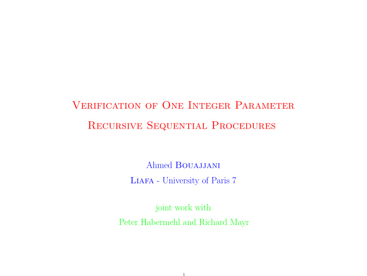 verification of one integer parameter recursive