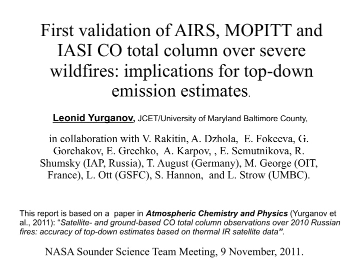 first validation of airs mopitt and iasi co total column