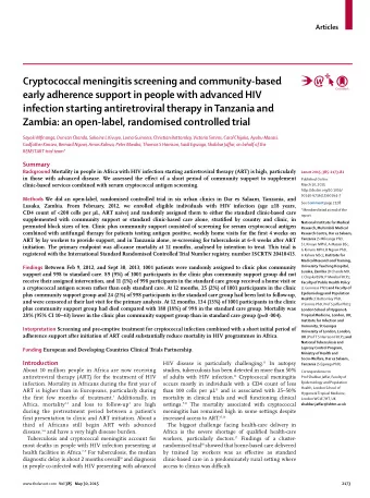 Cryptococcal meningitis screening and community-based  early adherence support in people with