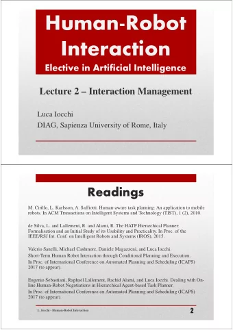 Human-Robot  Interaction  Elective in Artificial Intelligence  Lecture 2  Interaction Management