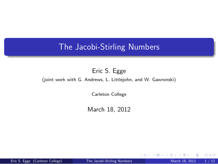 the jacobi stirling numbers