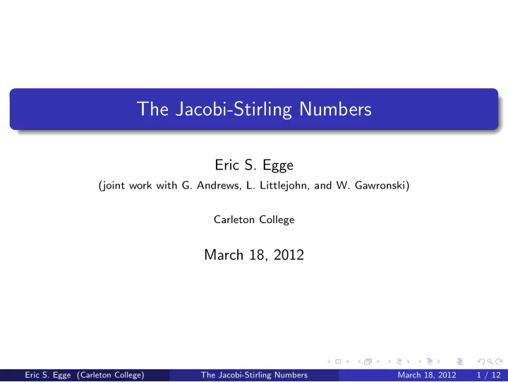 the jacobi stirling numbers