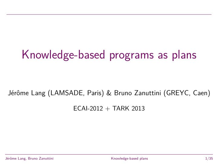 knowledge based programs as plans