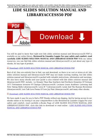 LIDE SLIDES SOLUTION MANUAL AND  LIBRARYACCESS50 PDF  You will be glad to know that right now lide