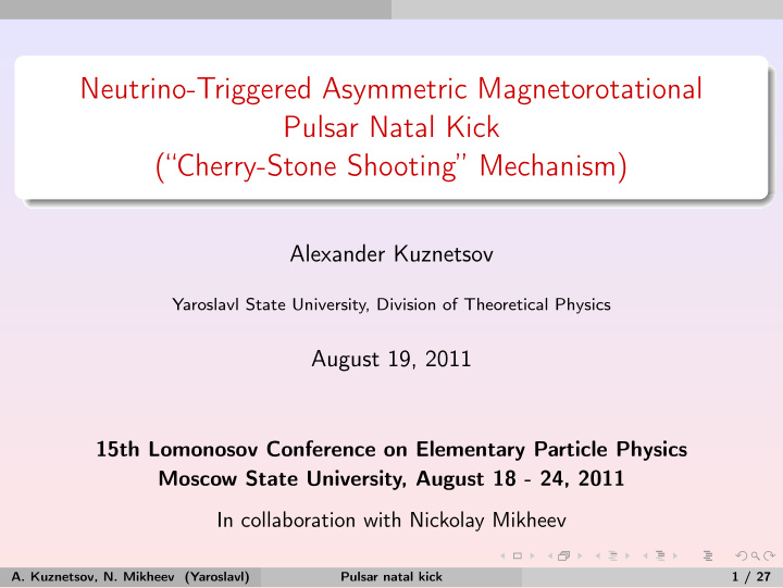 neutrino triggered asymmetric magnetorotational pulsar