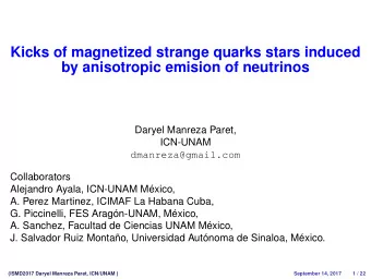 Kicks of magnetized strange quarks stars induced  by anisotropic emision of neutrinos  Daryel