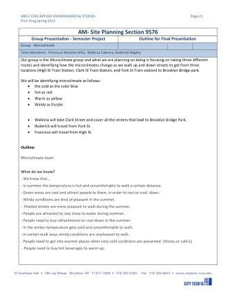 AM  Site Planning Section 9576 Group Presentation  Semester Project Outline for Final