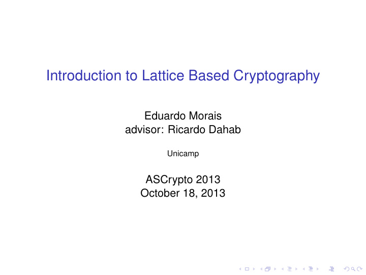 introduction to lattice based cryptography