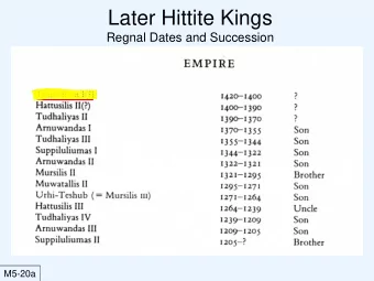Later Hittite Kings  Regnal Dates and Succession  M5-20a  M5-17b  Later Hittite Kings  Regnal Dates