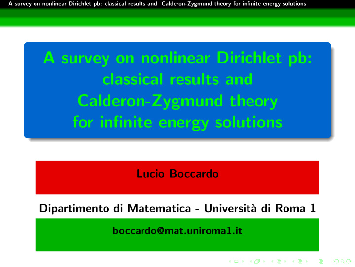 a survey on nonlinear dirichlet pb classical results and