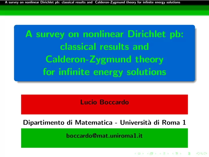 a survey on nonlinear dirichlet pb classical results and