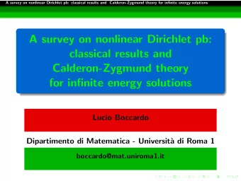A survey on nonlinear Dirichlet pb:  classical results and  Calderon-Zygmund theory  for infinite