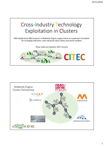 CrossIndustry Technology  Exploitation in Clusters  300 collaborative R&amp;D projects in