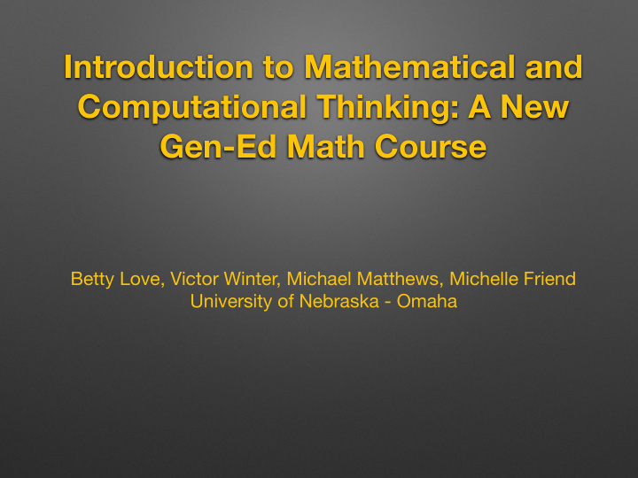 introduction to mathematical and computational thinking a