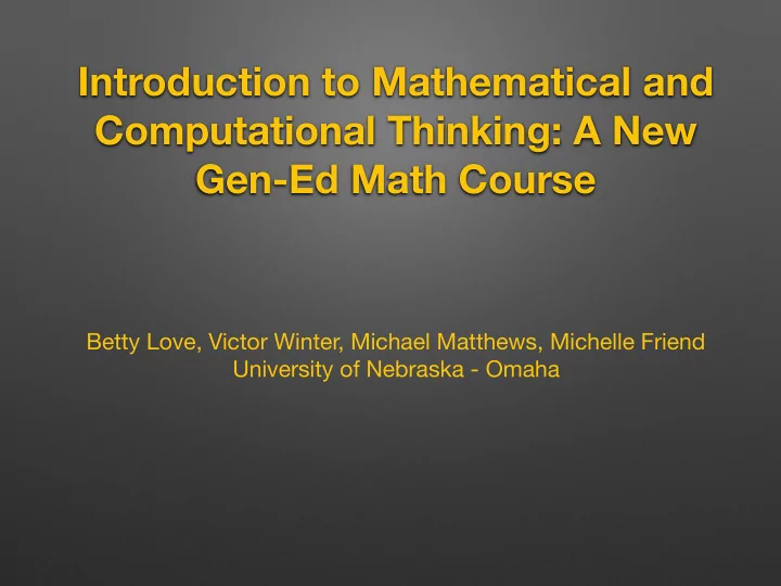introduction to mathematical and computational thinking a