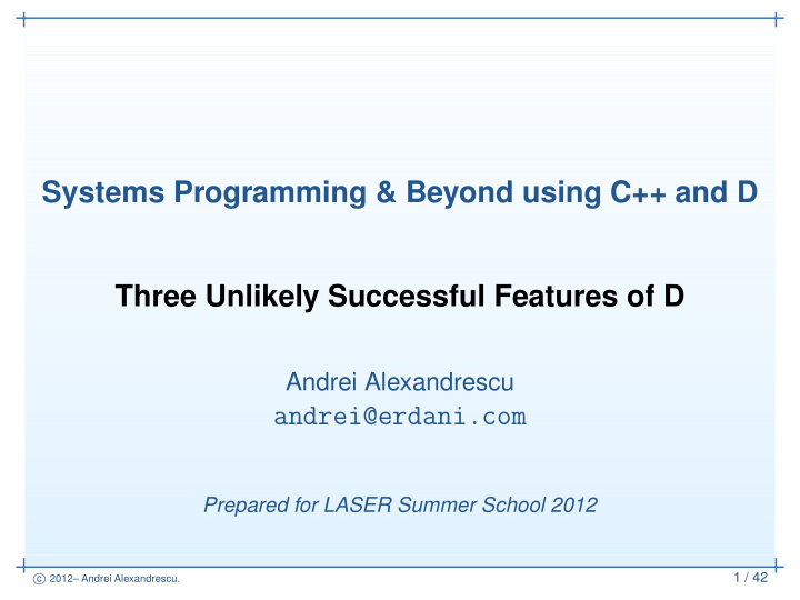 systems programming beyond using c and d three unlikely