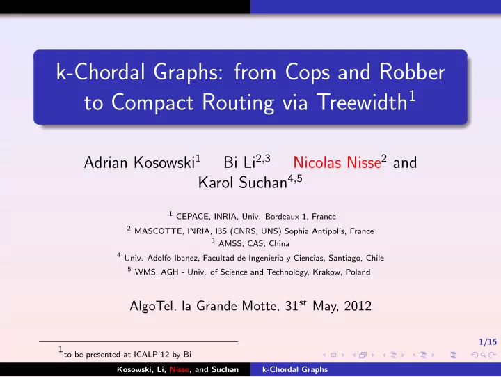 k chordal graphs from cops and robber