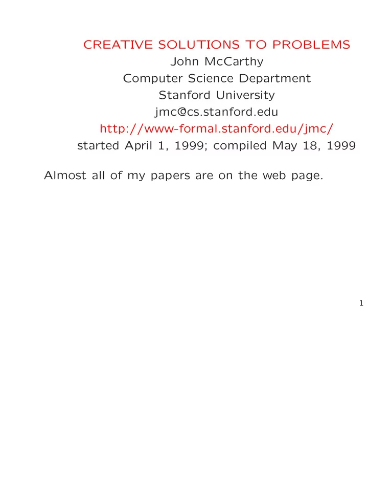 creative solutions to problems john mccarthy computer