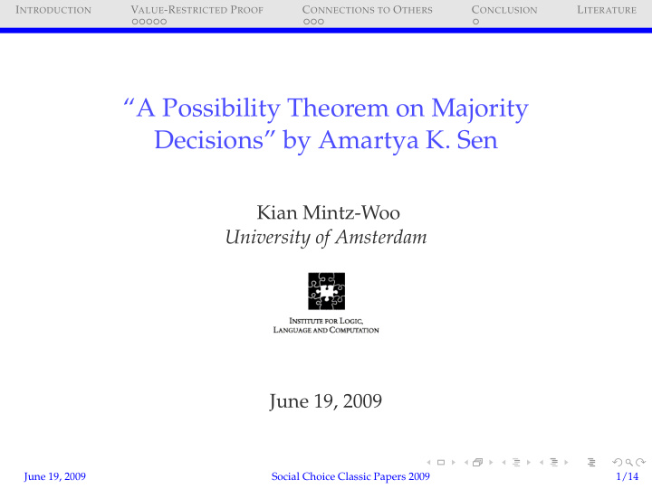 a possibility theorem on majority decisions by amartya k