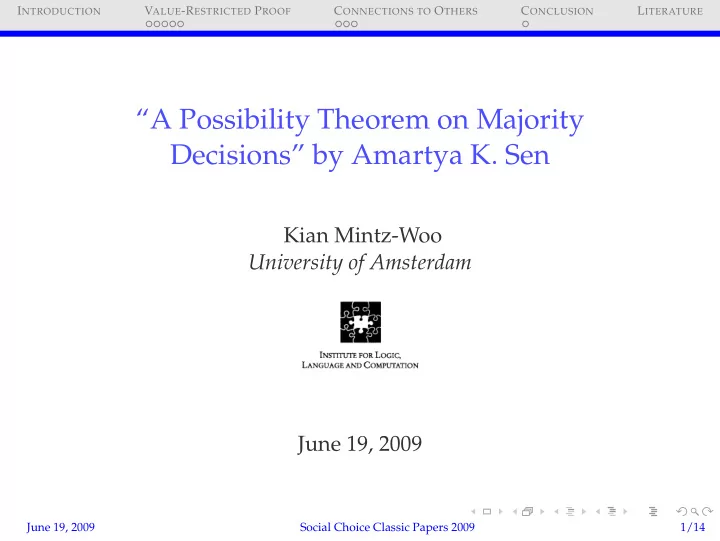 a possibility theorem on majority decisions by amartya k