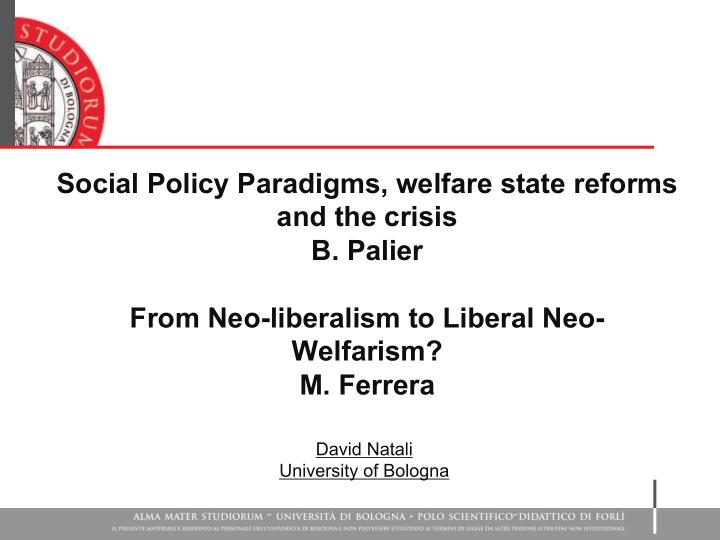 social policy paradigms welfare state reforms and the