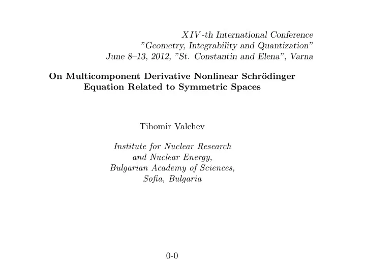 xiv th international conference geometry integrability