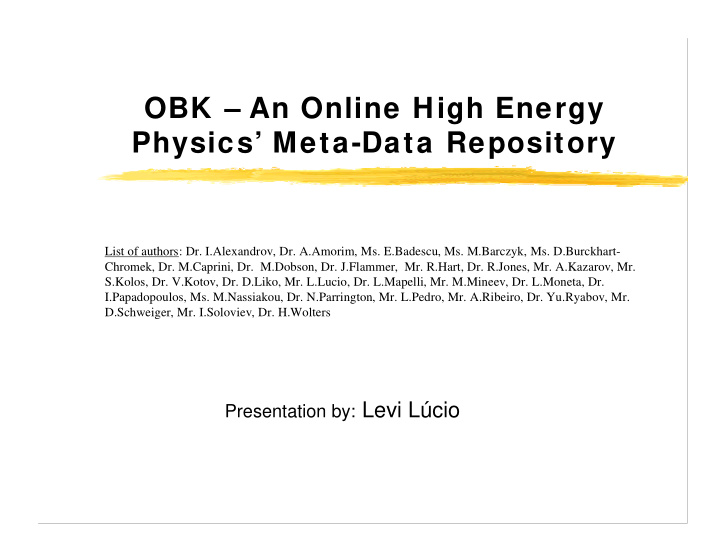obk an online high energy physics meta data repository