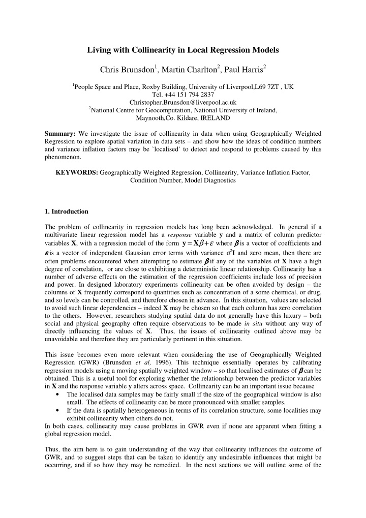 living with collinearity in local regression models