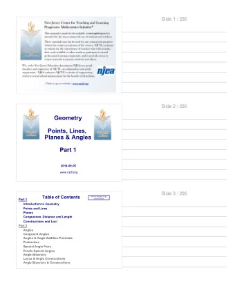 Geometry  Points, Lines,  Planes &amp; Angles  Part 1  2014-09-05  www.njctl.org  Slide 3 / 206