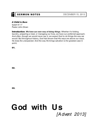 God with Us  [A dve  nt 2013]  SERMON NOTES  DECEMBER 15, 2013  1. Why were the lands of Zebulun