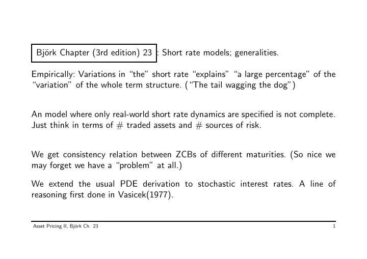 bj ork chapter 3rd edition 23 short rate models