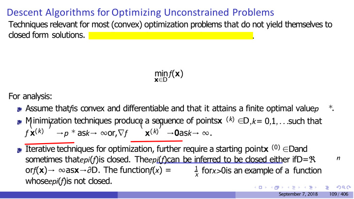 descent algorithms for optimizing unconstrained problems