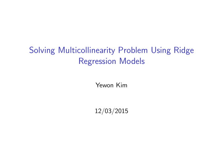 solving multicollinearity problem using ridge regression