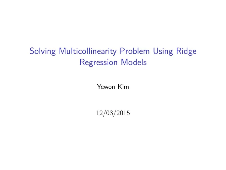 solving multicollinearity problem using ridge regression