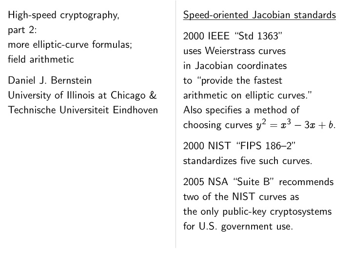 high speed cryptography speed oriented jacobian standards