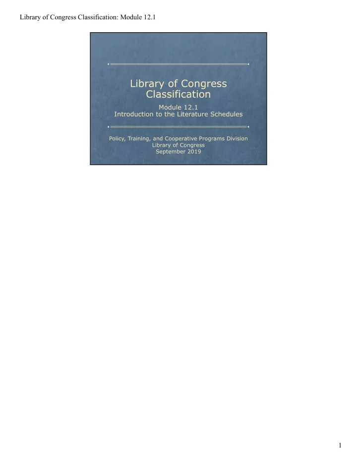 library of congress classification