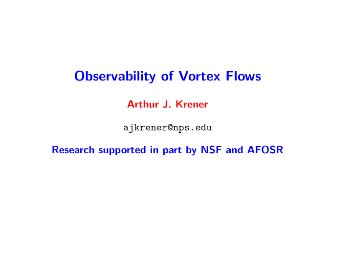 observability of vortex flows