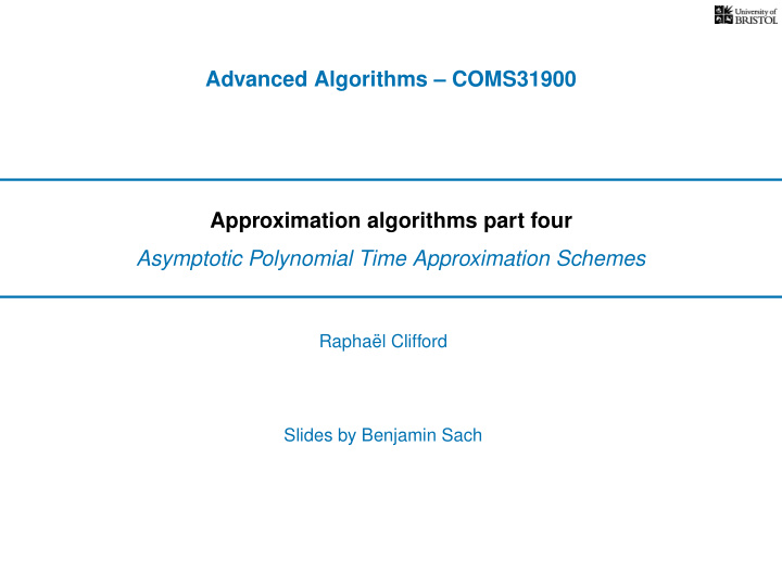 advanced algorithms coms31900 approximation algorithms