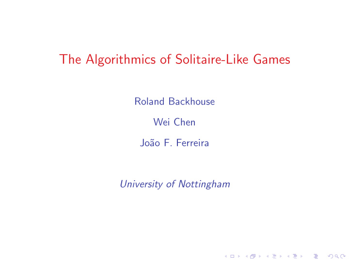 the algorithmics of solitaire like games