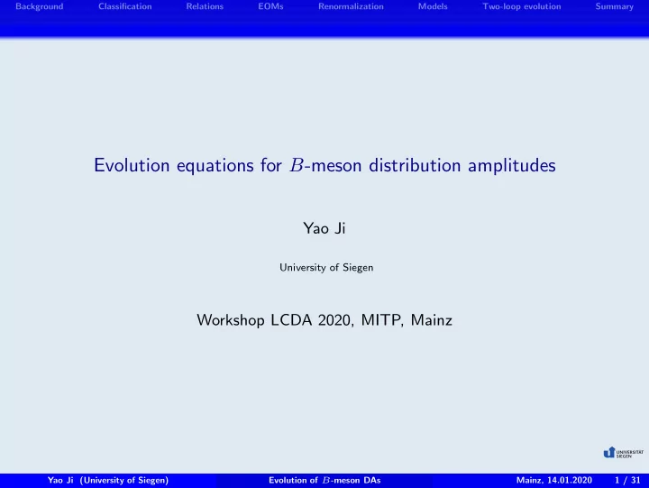 evolution equations for b meson distribution amplitudes