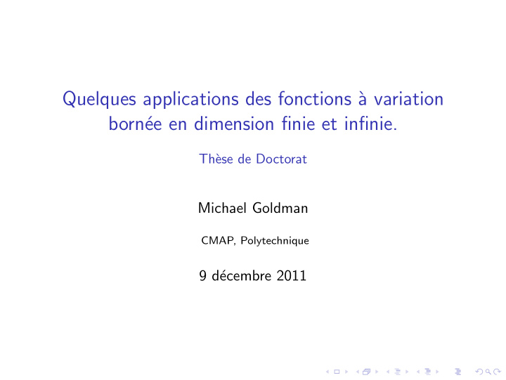 quelques applications des fonctions a variation born ee