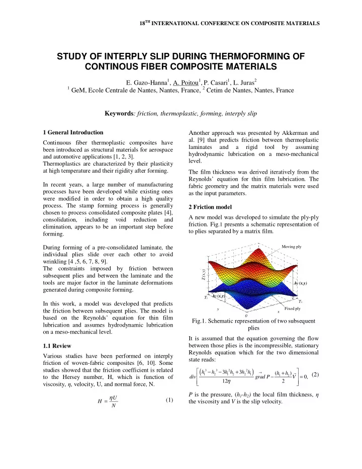 study of interply slip during thermoforming of continous