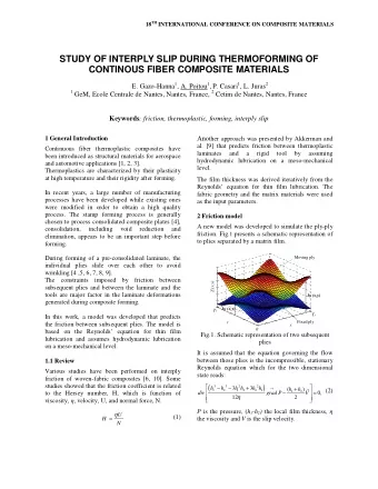 STUDY OF INTERPLY SLIP DURING THERMOFORMING OF  CONTINOUS FIBER COMPOSITE MATERIALS E. Gazo-Hanna 1