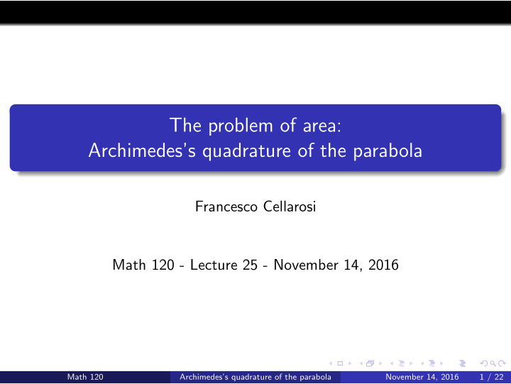 the problem of area archimedes s quadrature of the