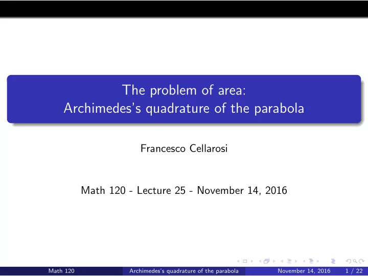 the problem of area archimedes s quadrature of the